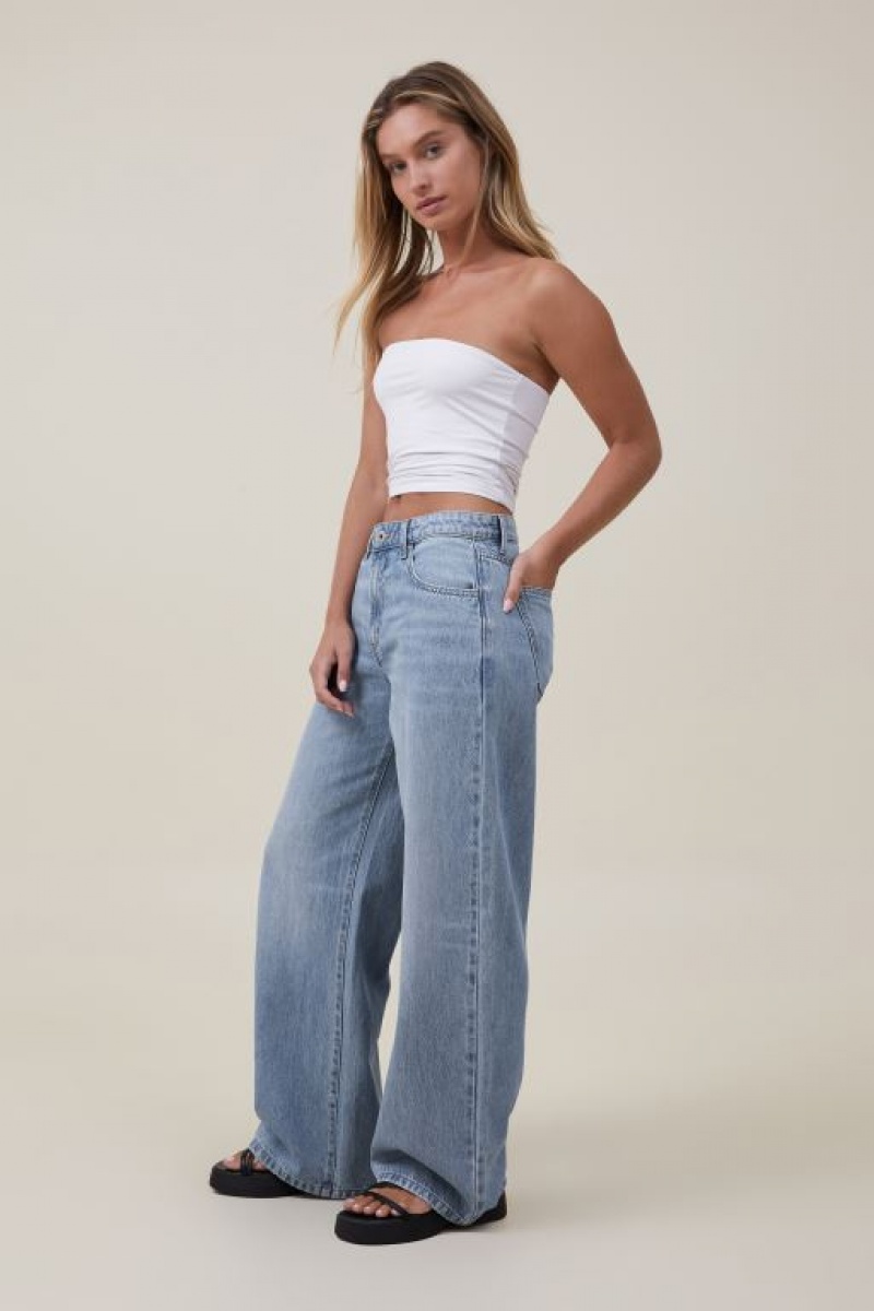 Cotton On Relaxed Wide Leg Jean Women's Pants Blue | ueBkHLAeAkx