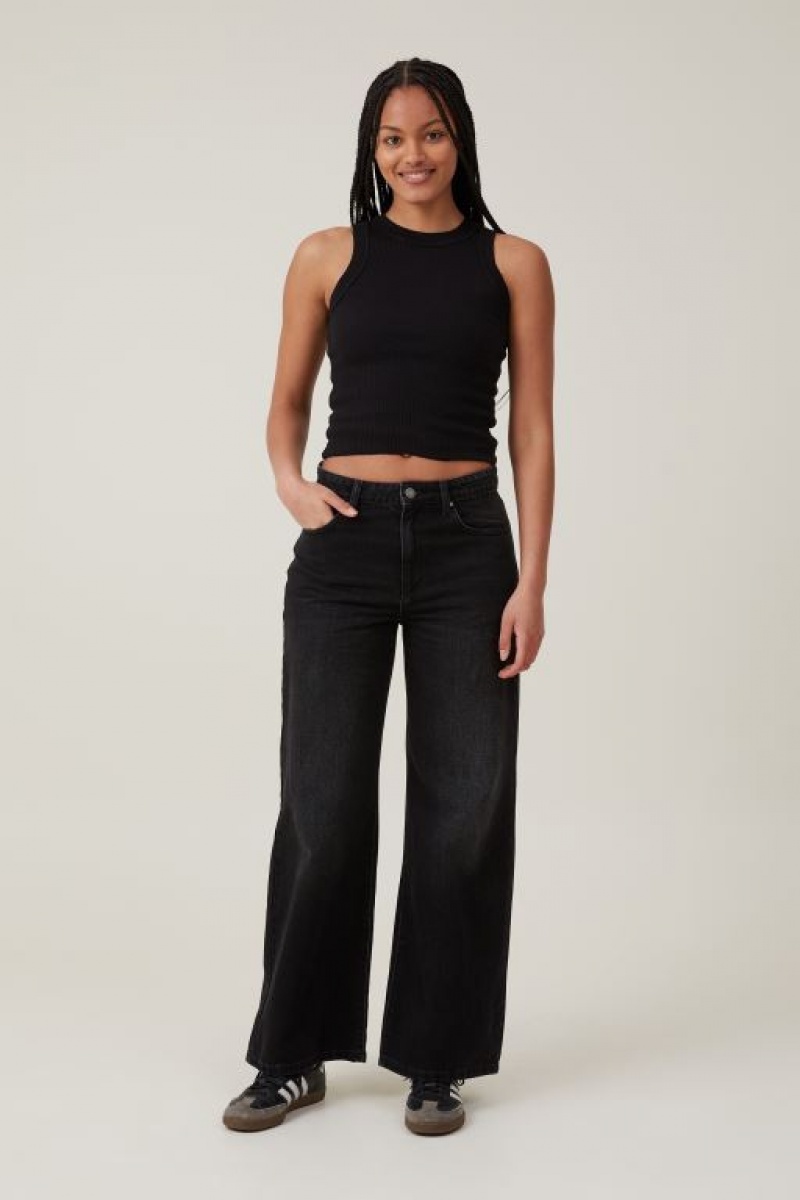 Cotton On Relaxed Wide Leg Women\'s Jeans Black | 5RIdMClsyjW