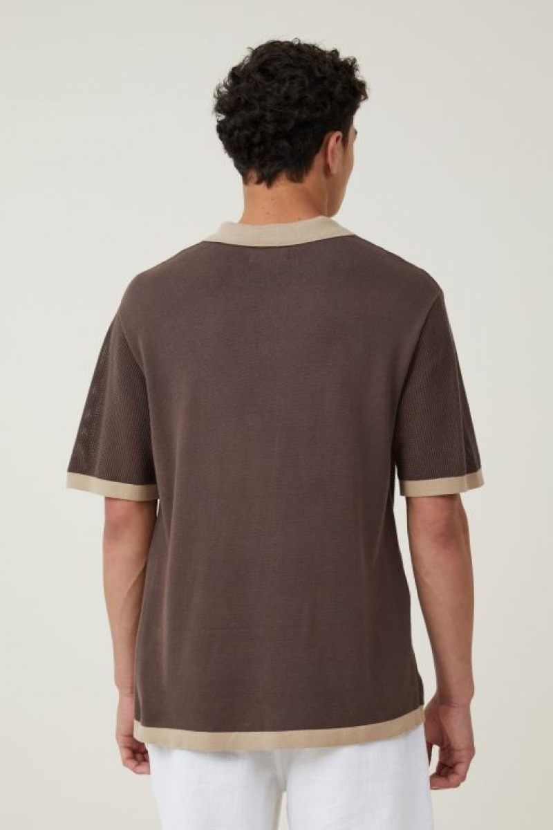 Cotton On Resort Short Sleeve Polo Men's Shirts Brown | QSrFVNCpLdQ