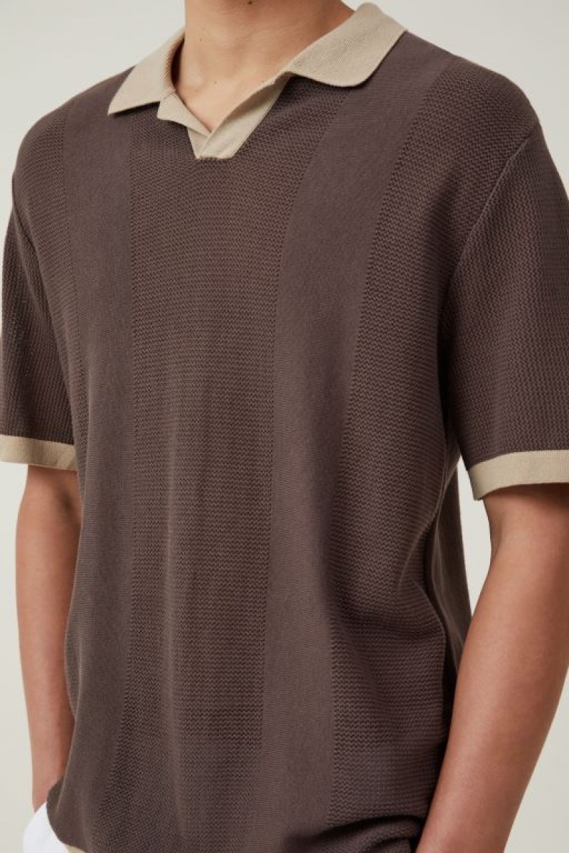 Cotton On Resort Short Sleeve Polo Men's Shirts Brown | QSrFVNCpLdQ