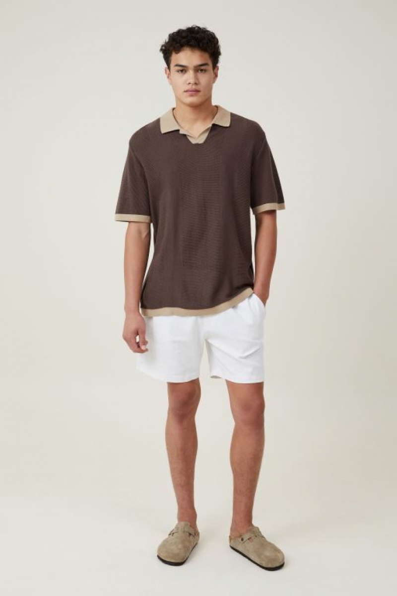 Cotton On Resort Short Sleeve Polo Men\'s Shirts Brown | QSrFVNCpLdQ