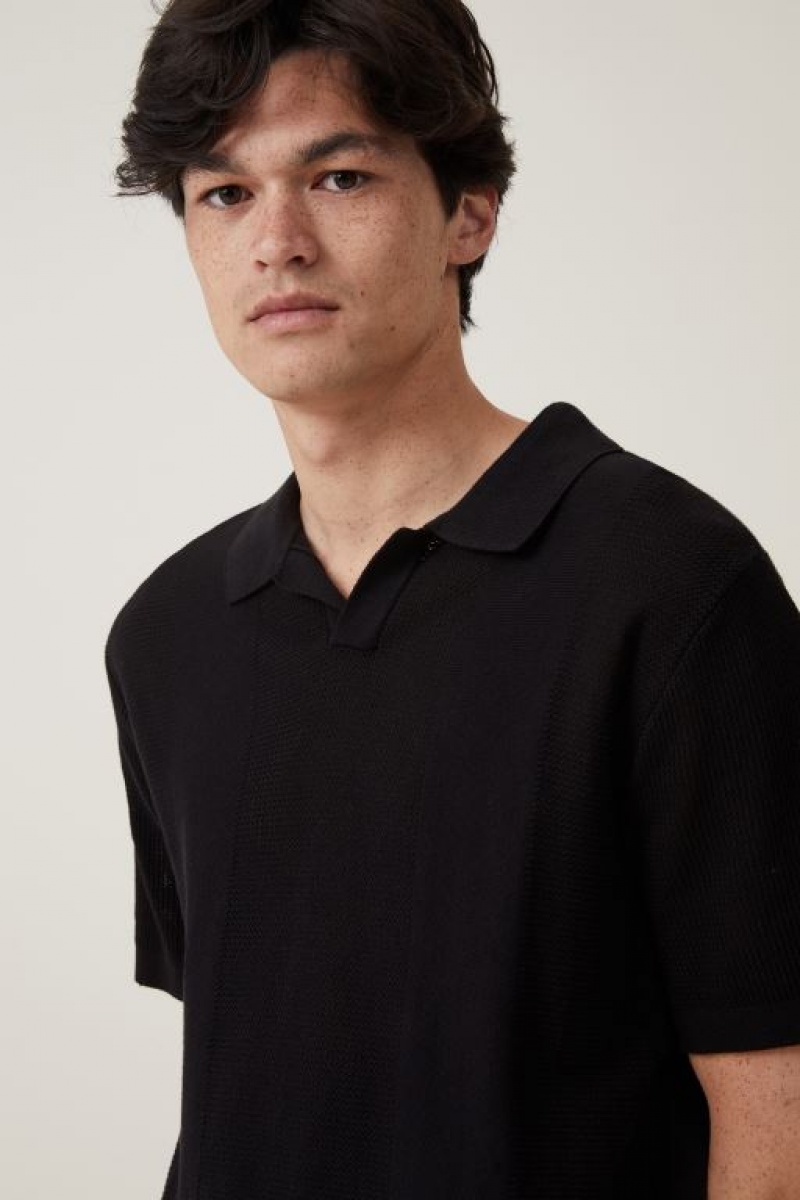 Cotton On Resort Short Sleeve Polo Men's Shirts Black | lKHBh4YN50i