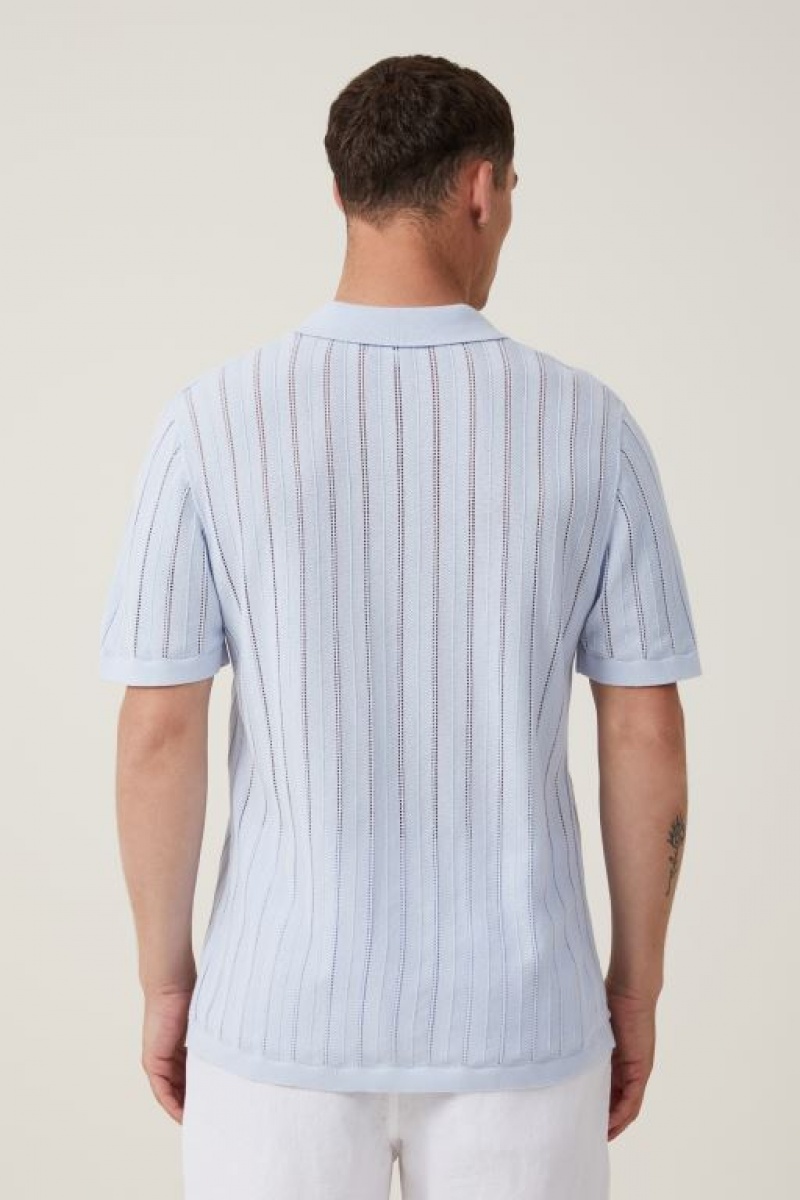 Cotton On Resort Short Sleeve Polo Men's Shirts Blue | hdJamPTZRBQ