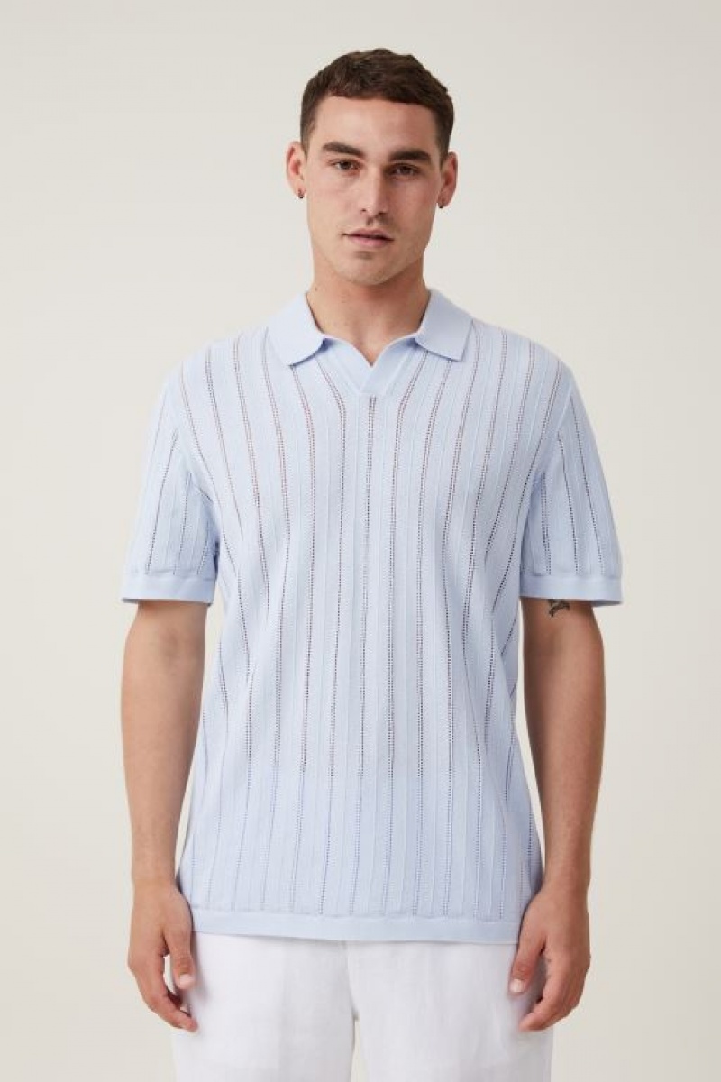 Cotton On Resort Short Sleeve Polo Men\'s Shirts Blue | hdJamPTZRBQ