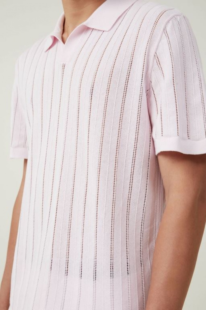 Cotton On Resort Short Sleeve Polo Men's Shirts Pink | QjkVJQzgjcB