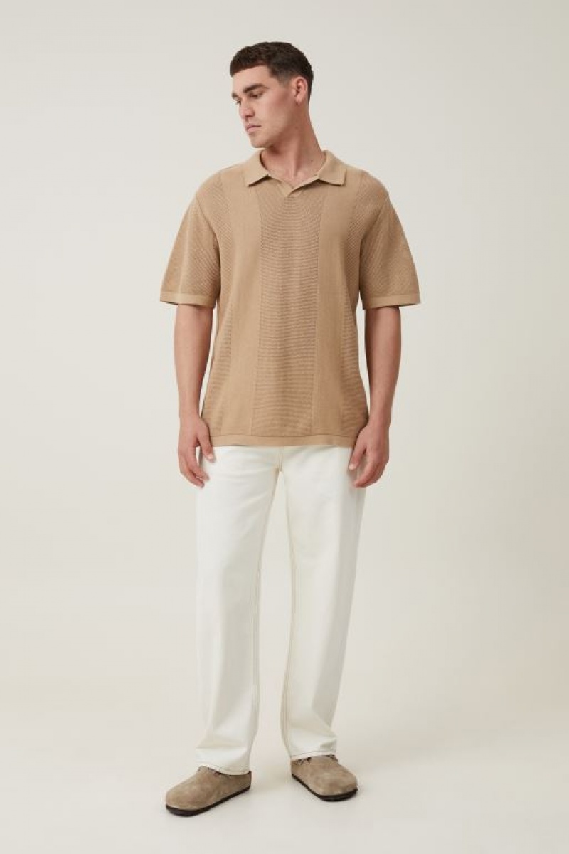 Cotton On Resort Short Sleeve Polo Men's Shirts Brown | k5WBsTHJ6HQ