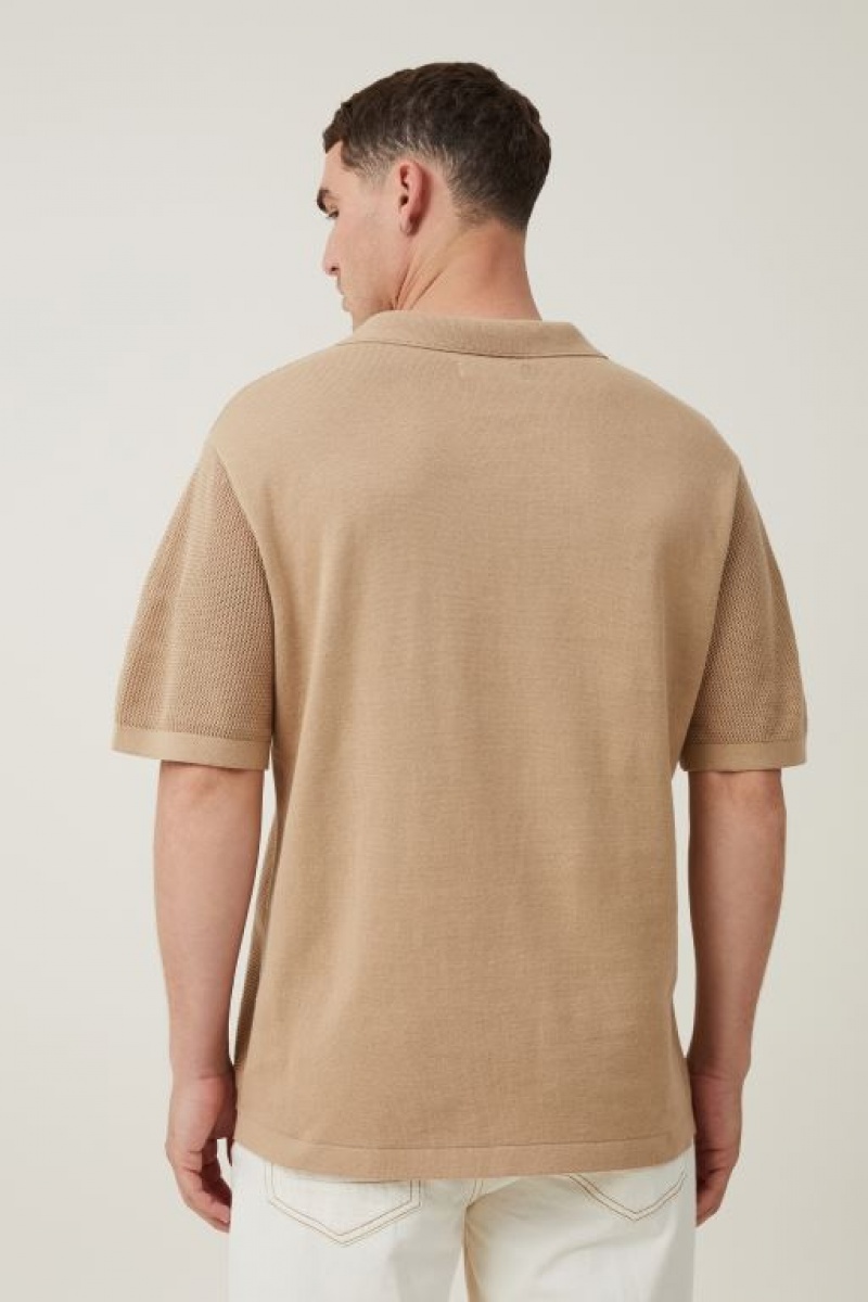 Cotton On Resort Short Sleeve Polo Men's Shirts Brown | k5WBsTHJ6HQ