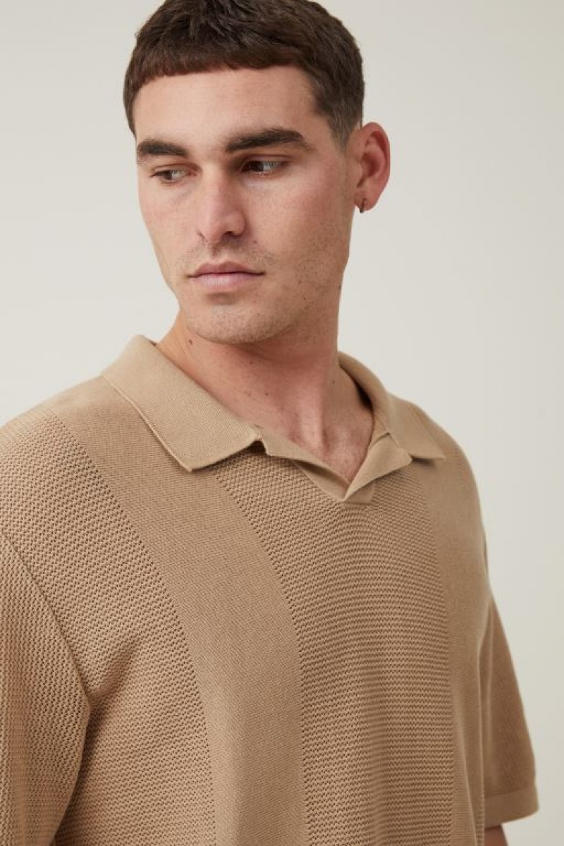 Cotton On Resort Short Sleeve Polo Men's Shirts Brown | k5WBsTHJ6HQ