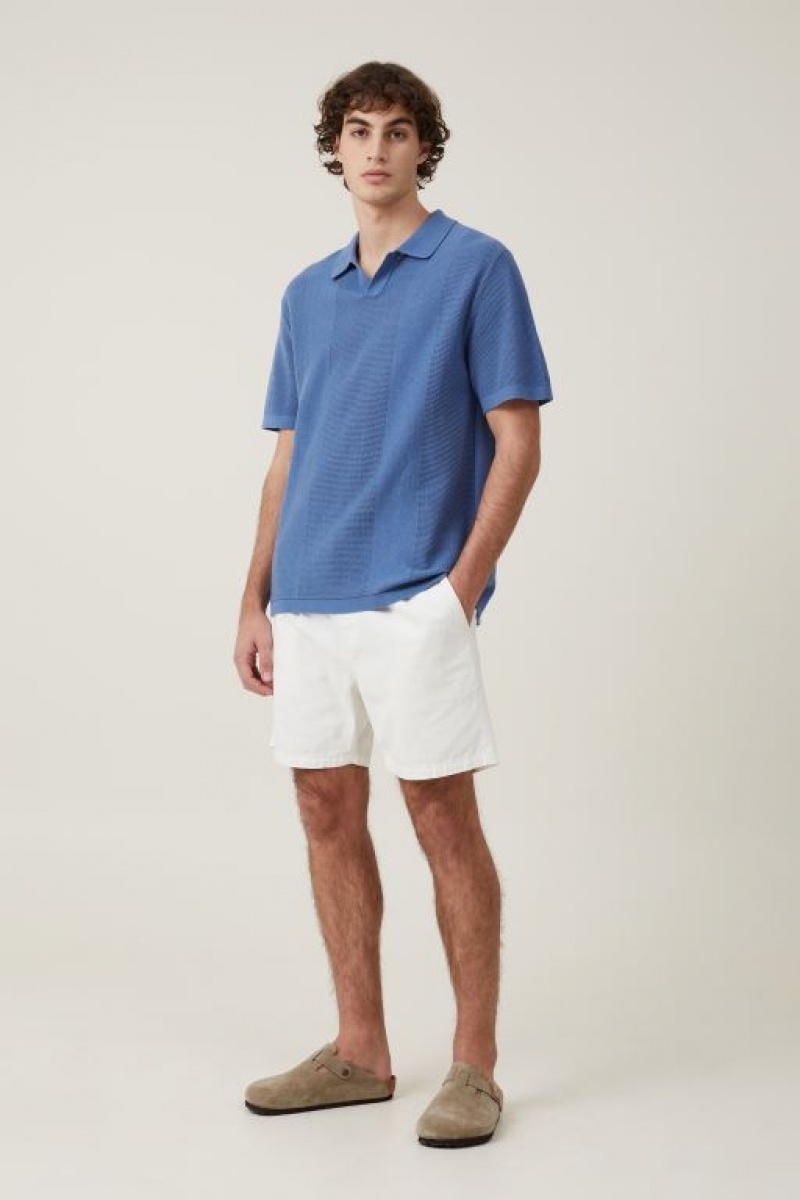 Cotton On Resort Short Sleeve Polo Men's Shirts Blue | HENKCawrHN0