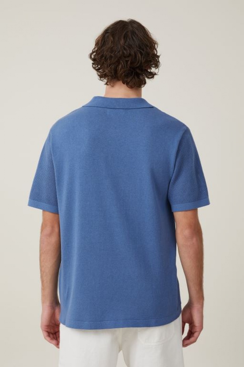 Cotton On Resort Short Sleeve Polo Men's Shirts Blue | HENKCawrHN0