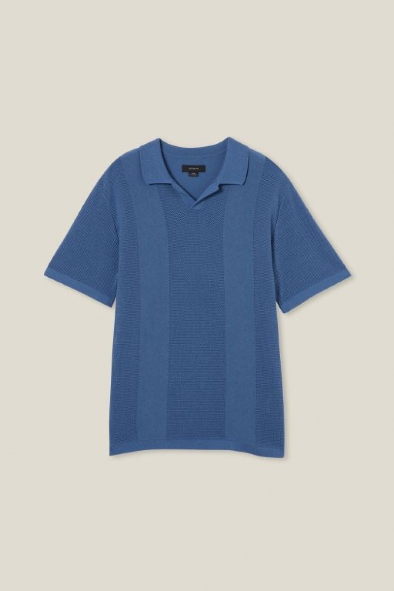 Cotton On Resort Short Sleeve Polo Men's Shirts Blue | HENKCawrHN0
