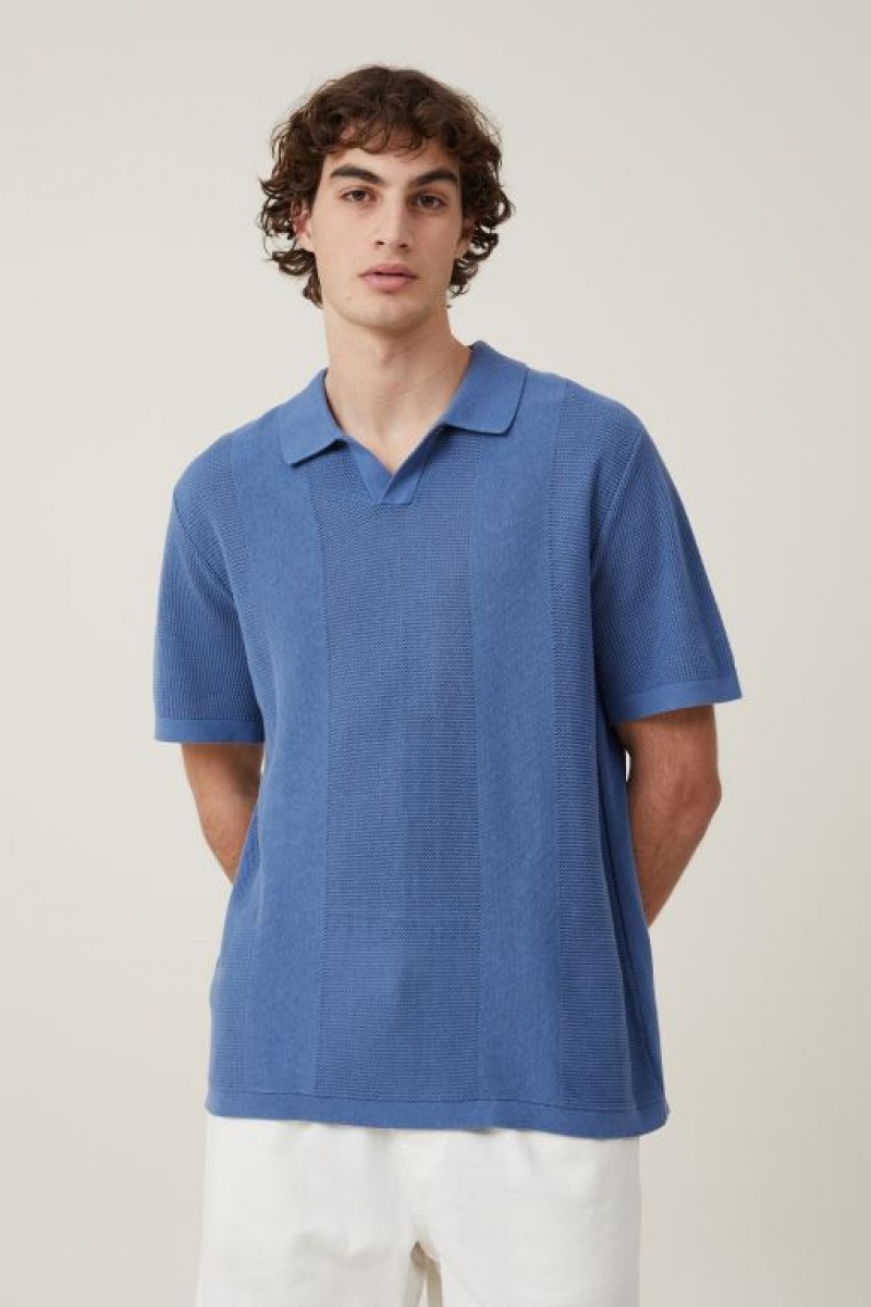 Cotton On Resort Short Sleeve Polo Men\'s Shirts Blue | HENKCawrHN0