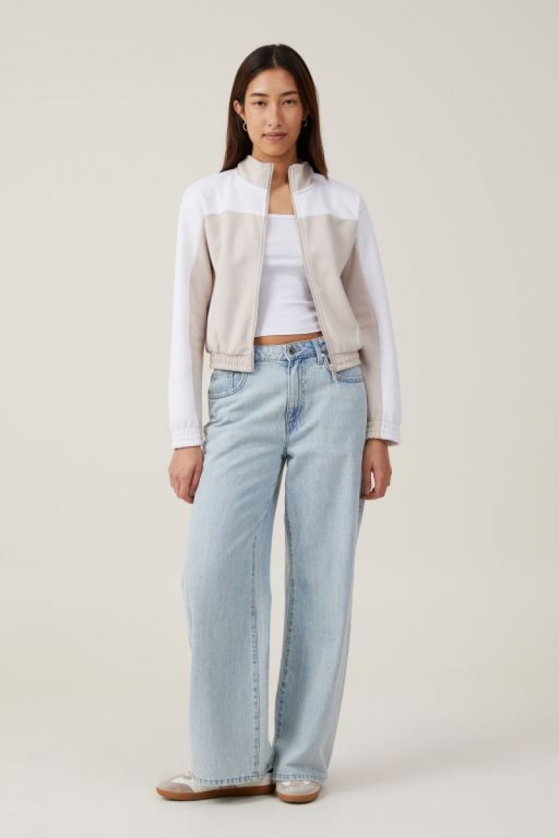 Cotton On Retro Sporty Cropped Zip Through Women's Jackets Grey | W84aTuH5daq