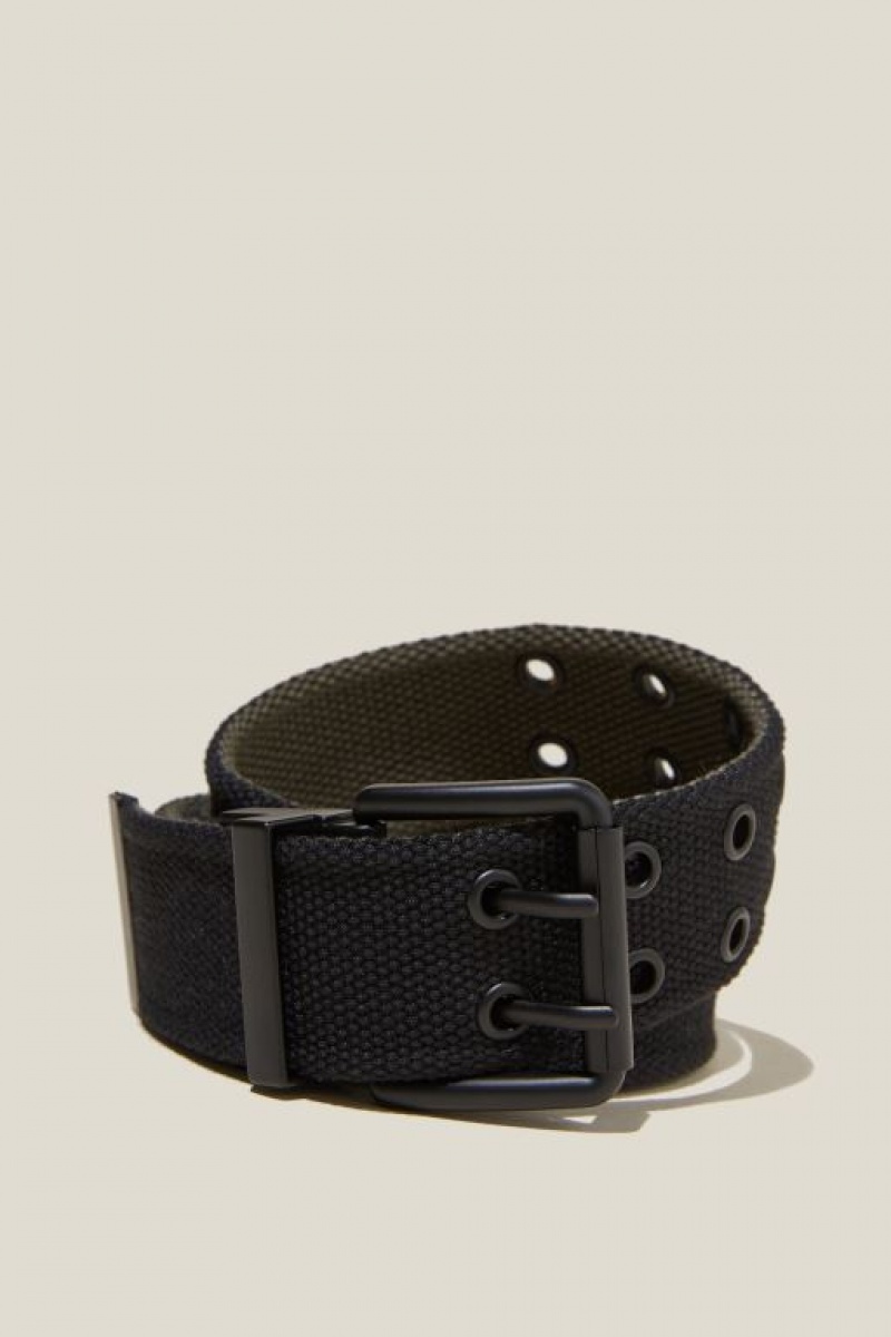Cotton On Reversible Canvas Men\'s Belts Black / Khaki | 1oLLnVkMiZv