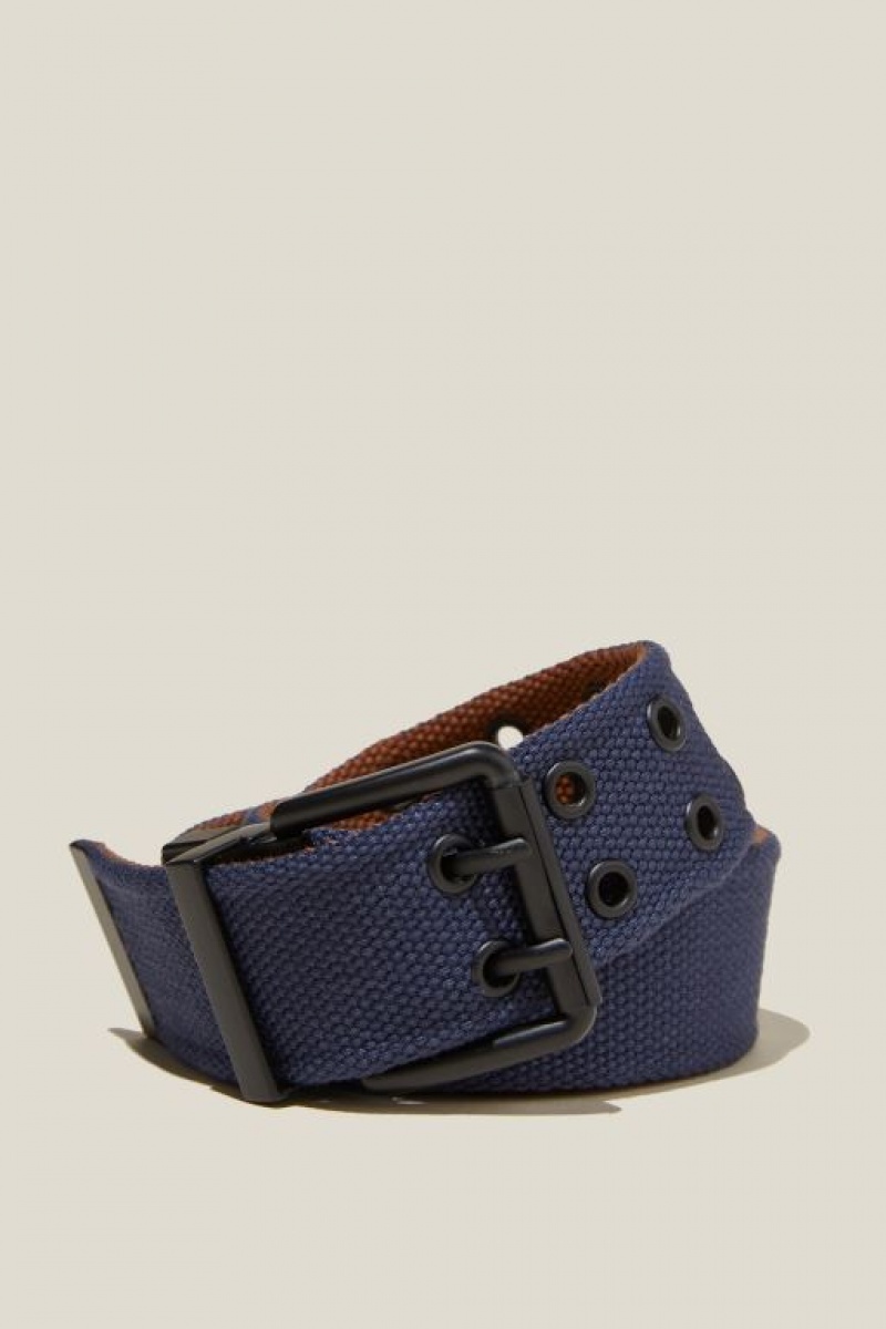 Cotton On Reversible Canvas Men\'s Belts Navy / Brown | p4qgtFtUVxN