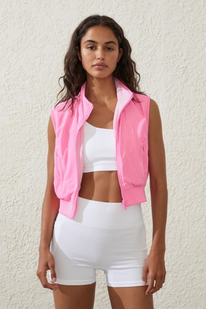 Cotton On Reversible Lightweight Cropped Vest Women\'s Jackets Pink | J11QRsdRxX8
