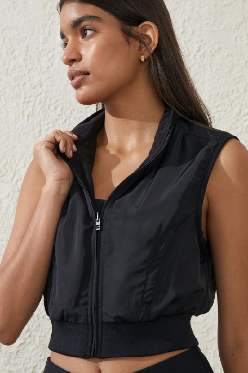 Cotton On Reversible Lightweight Cropped Vest Women's Jackets Black | 2WM1r8x4Czz