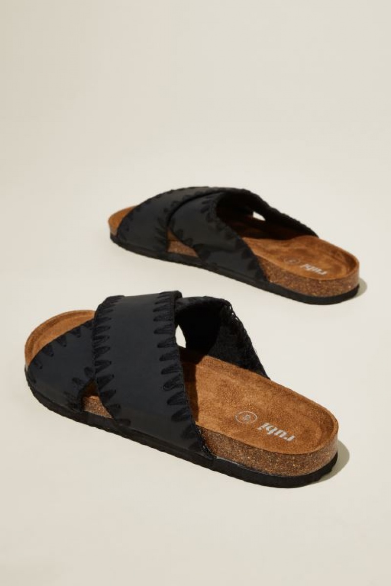 Cotton On Rex Crossover Slide Women's Sandals Black | omDnKDewl2K