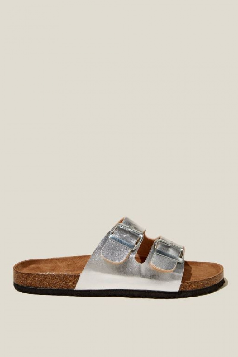 Cotton On Rex Double Buckle Slide Women\'s Sandals Silver Metal | F60kNc0JH8A