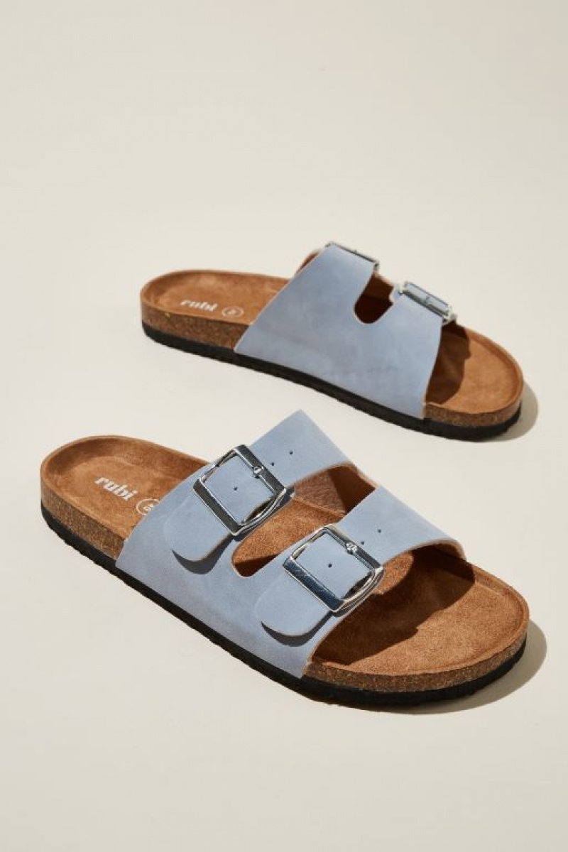 Cotton On Rex Double Buckle Slide Women's Sandals Blue | wdEYQnQfHPj