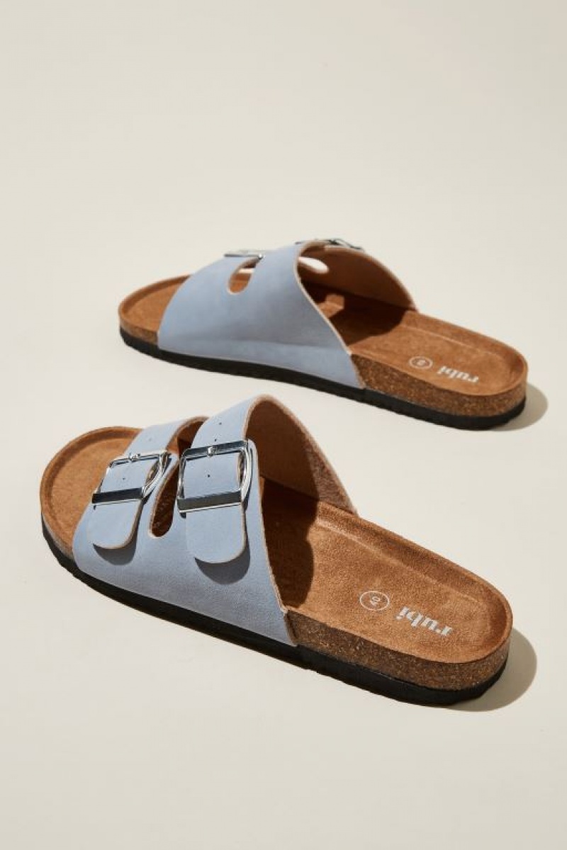 Cotton On Rex Double Buckle Slide Women's Sandals Blue | wdEYQnQfHPj