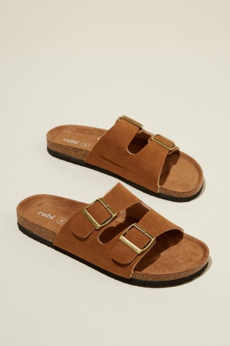 Cotton On Rex Double Buckle Slide Women's Sandals Brown | Y5yATer0s4W