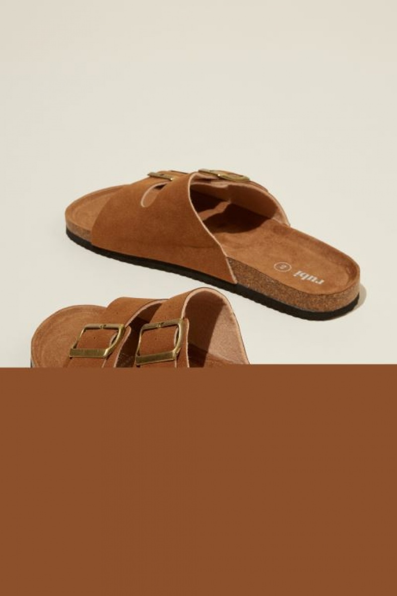 Cotton On Rex Double Buckle Slide Women's Sandals Brown | Y5yATer0s4W