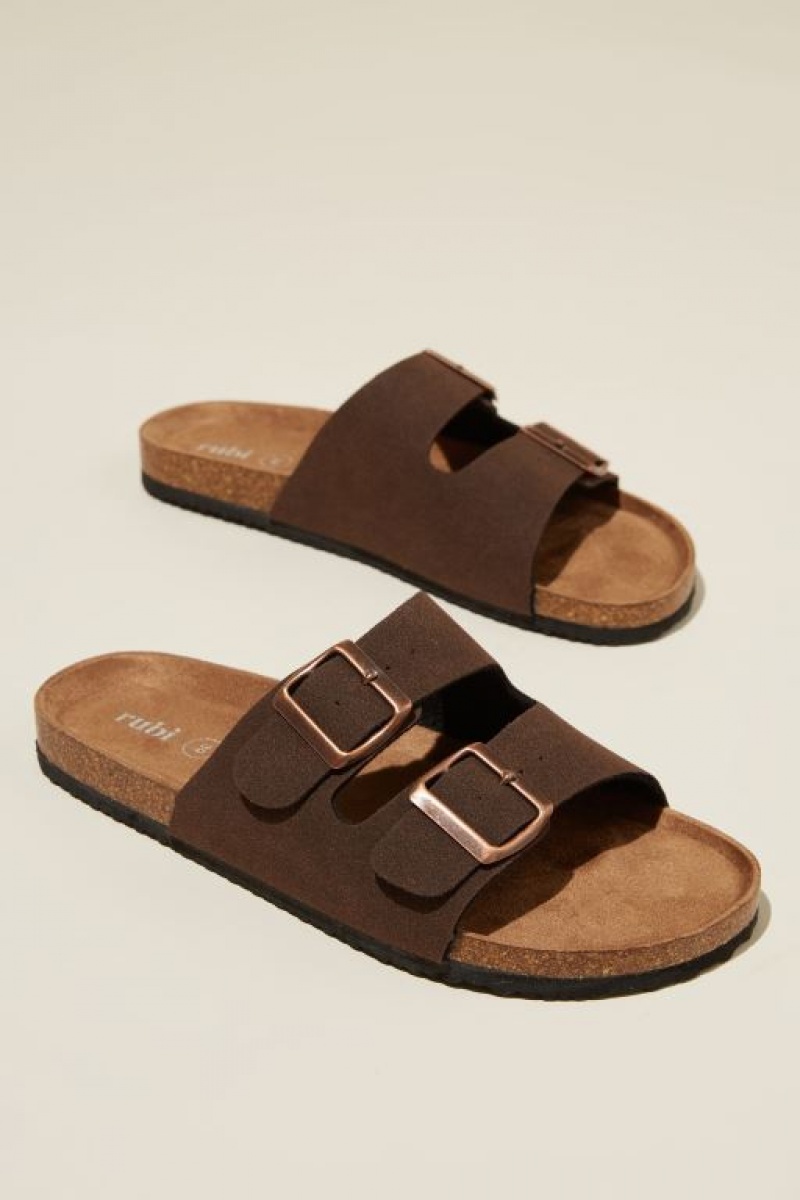 Cotton On Rex Double Buckle Slide Women's Sandals Brown | bZSwNjblCGs