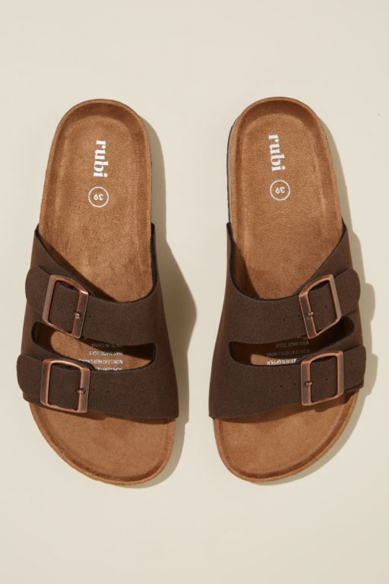 Cotton On Rex Double Buckle Slide Women's Sandals Brown | bZSwNjblCGs