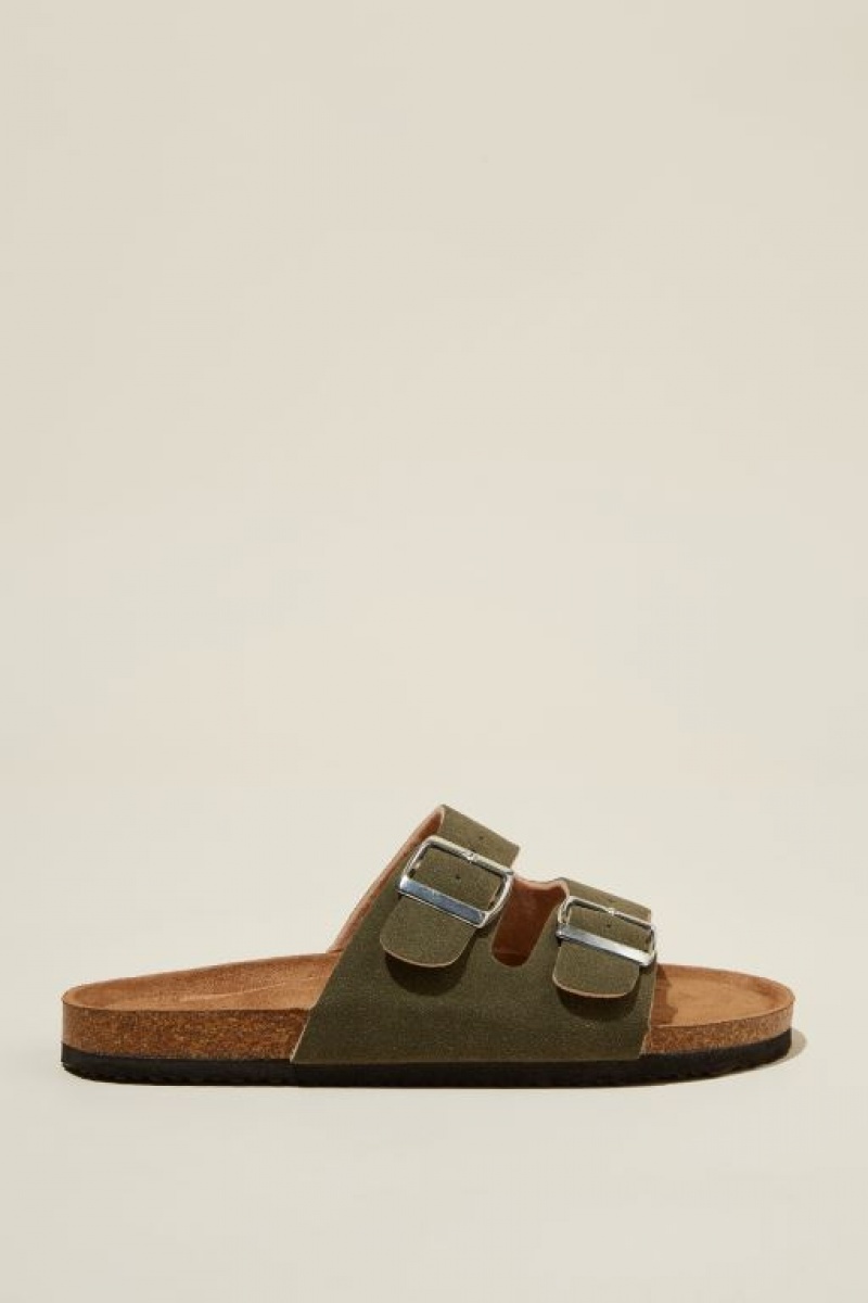Cotton On Rex Double Buckle Slide Women's Sandals Dark | HnnlWhTtXNF