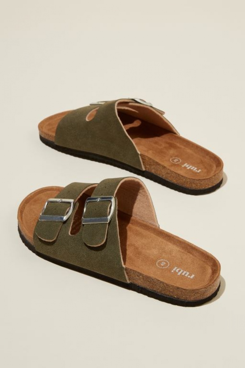Cotton On Rex Double Buckle Slide Women's Sandals Dark | HnnlWhTtXNF