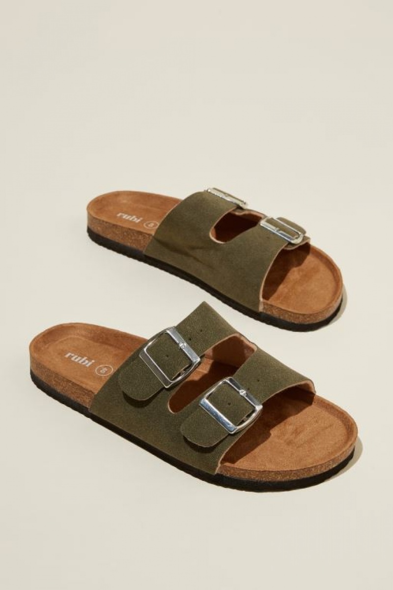 Cotton On Rex Double Buckle Slide Women\'s Sandals Dark | HnnlWhTtXNF