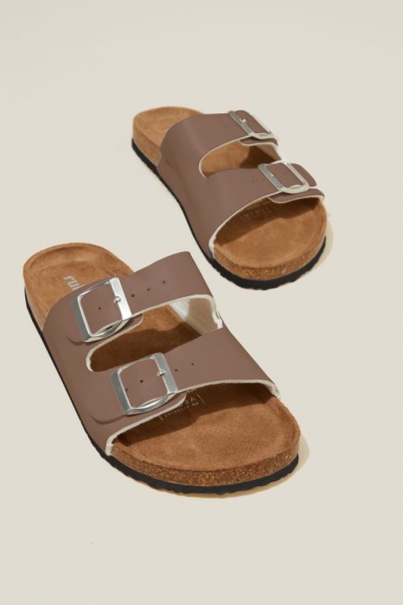 Cotton On Rex Double Buckle Slide Women's Sandals Brown | hpmFoklbDH2