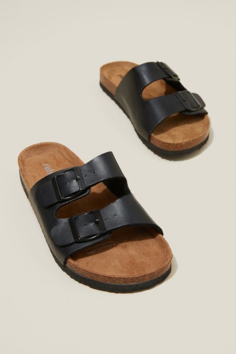 Cotton On Rex Double Buckle Slide Women's Sandals Black | Pl1bMUH6AKv