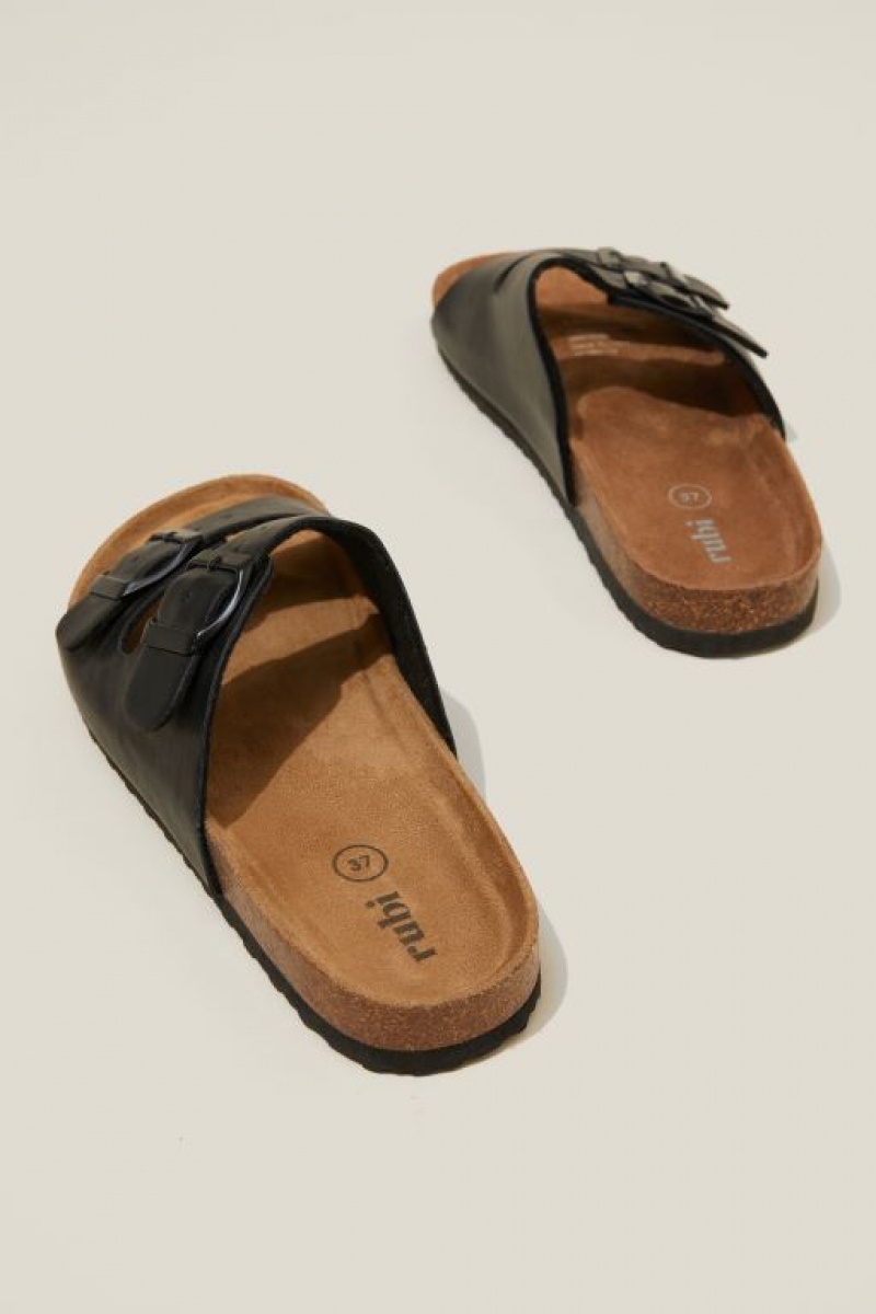 Cotton On Rex Double Buckle Slide Women's Sandals Black | Pl1bMUH6AKv