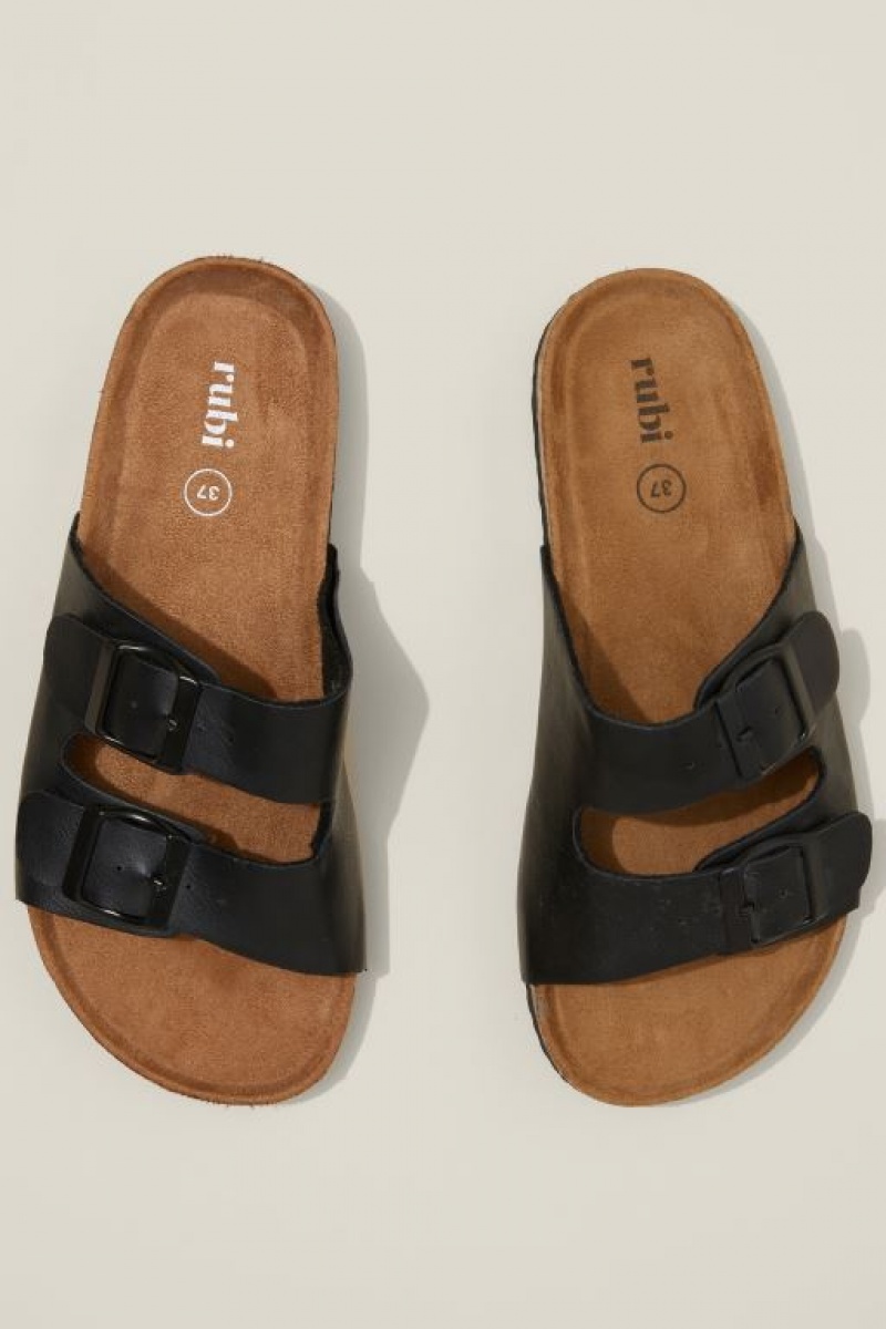 Cotton On Rex Double Buckle Slide Women's Sandals Black | Pl1bMUH6AKv