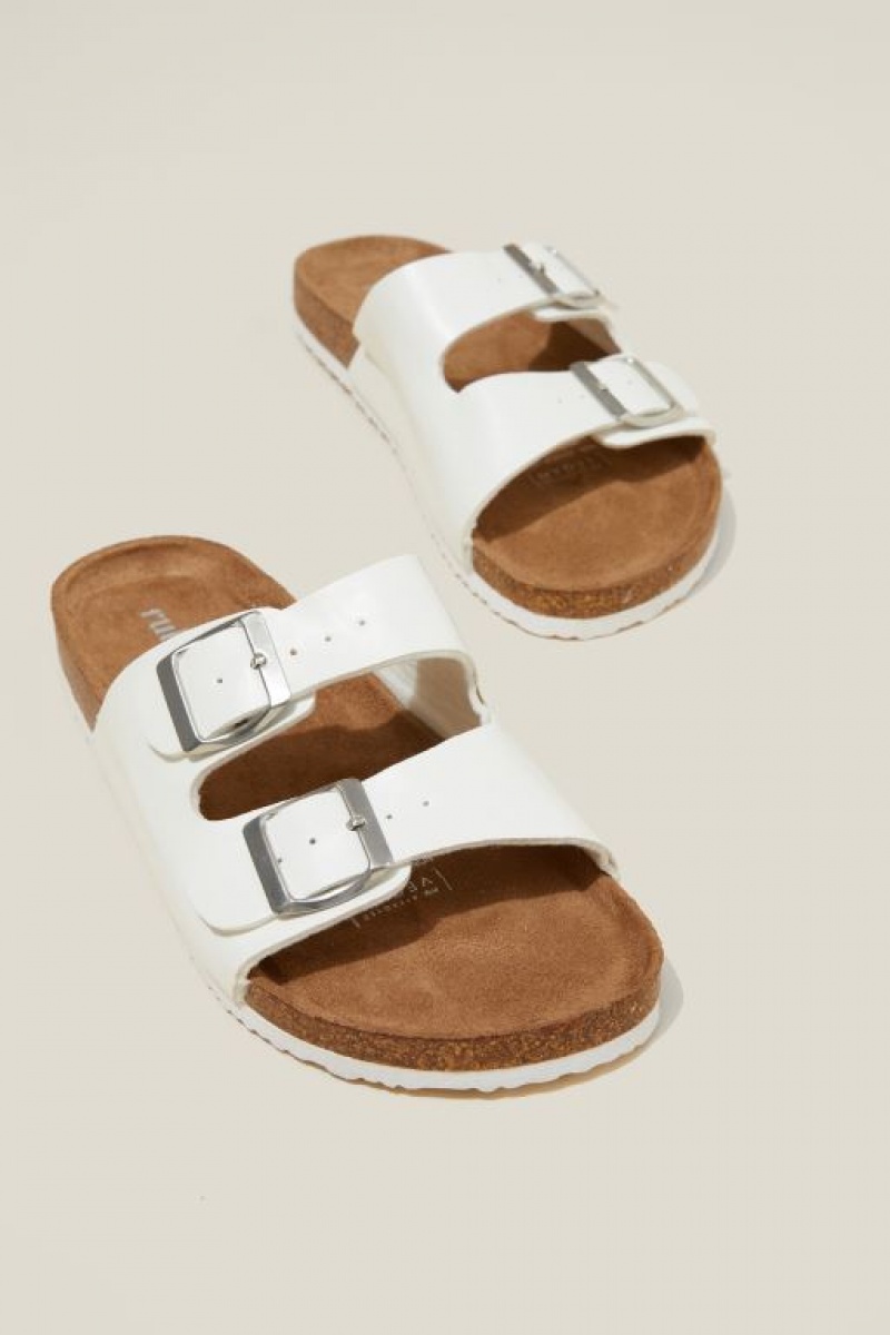 Cotton On Rex Double Buckle Slide Women's Sandals White | ndsGiM4JTCi