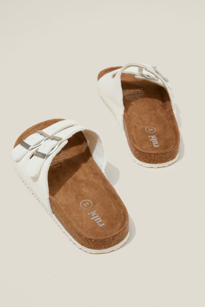 Cotton On Rex Double Buckle Slide Women's Sandals White | ndsGiM4JTCi