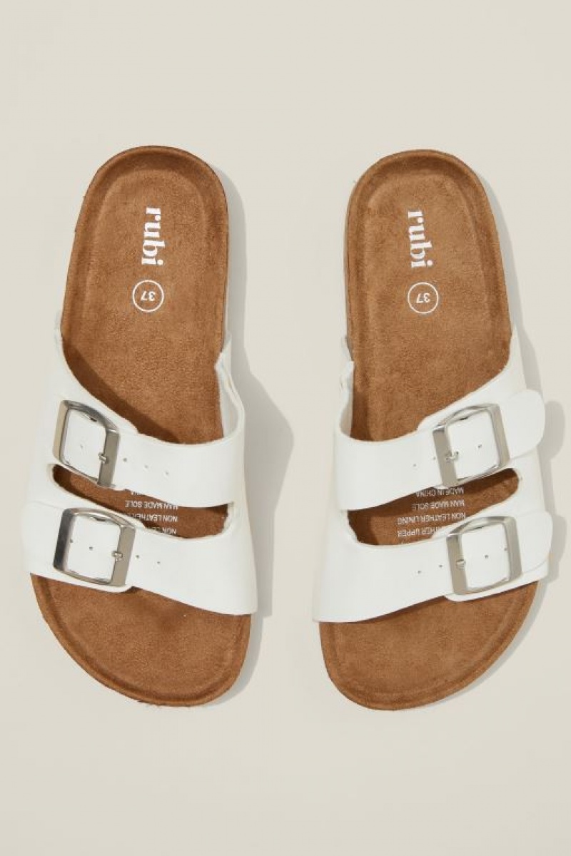 Cotton On Rex Double Buckle Slide Women's Sandals White | ndsGiM4JTCi