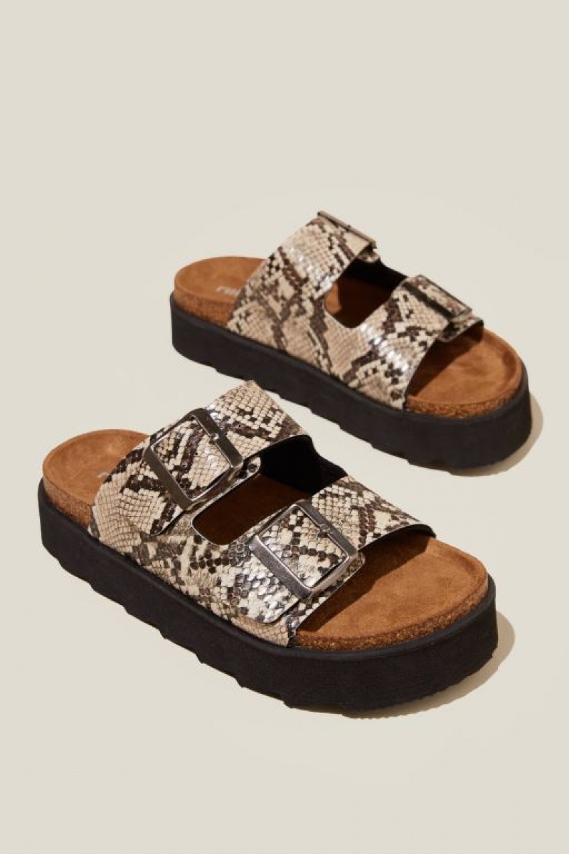 Cotton On Rex Flatform Buckle Slide Women's Sandals Neutral | qUq38OsvAeP