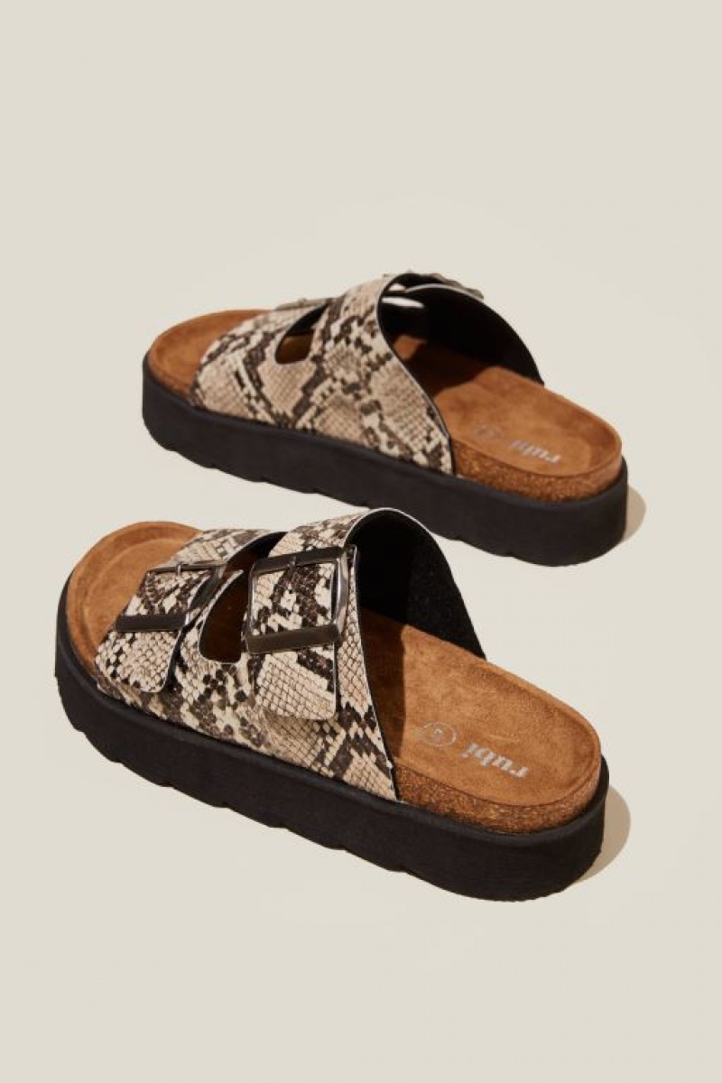Cotton On Rex Flatform Buckle Slide Women's Sandals Neutral | qUq38OsvAeP