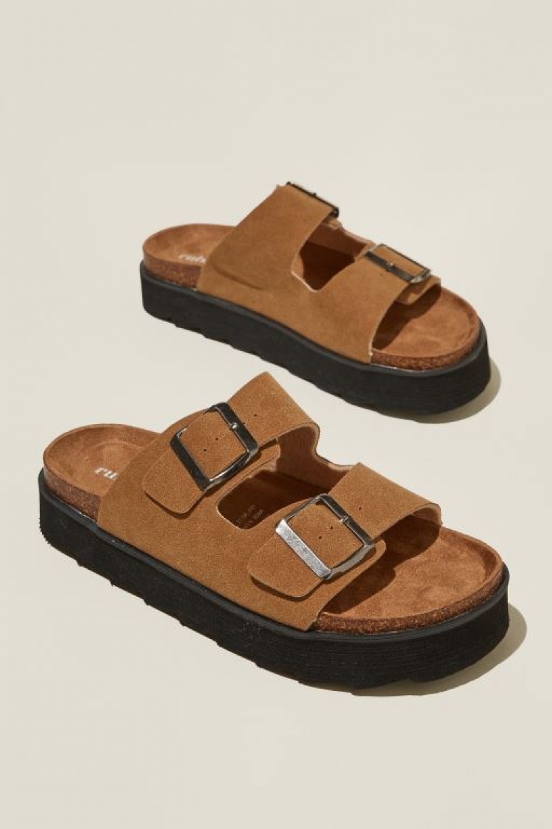 Cotton On Rex Flatform Buckle Slide Women's Sandals Brown | jC9HPMQX5Iq