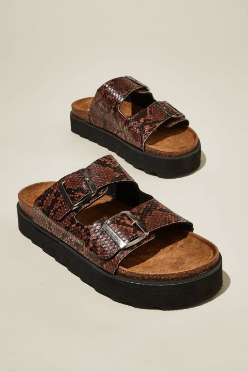 Cotton On Rex Flatform Buckle Slide Women's Sandals Choc | k8jlVP6R42J