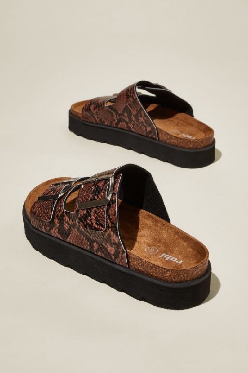 Cotton On Rex Flatform Buckle Slide Women's Sandals Choc | k8jlVP6R42J