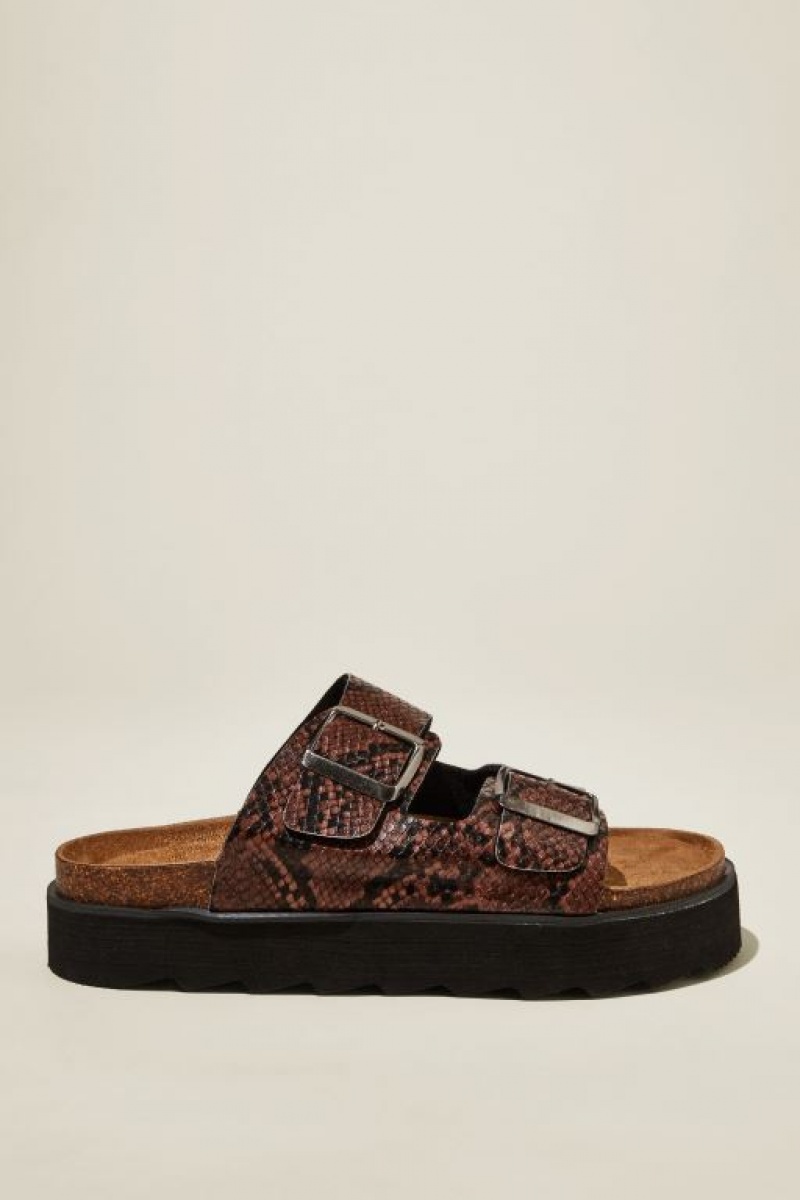 Cotton On Rex Flatform Buckle Slide Women\'s Sandals Choc | k8jlVP6R42J