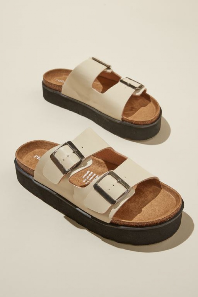 Cotton On Rex Flatform Buckle Slide Women's Sandals Ecru | Qq543x1lijW