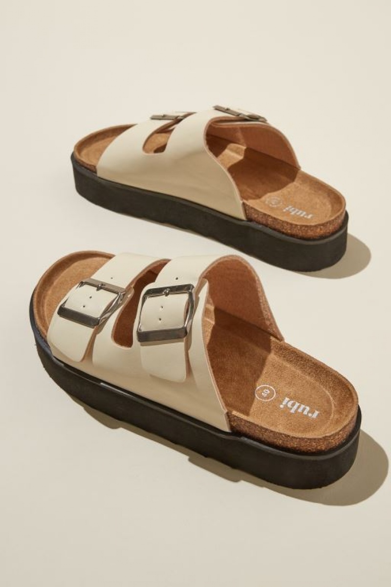Cotton On Rex Flatform Buckle Slide Women's Sandals Ecru | Qq543x1lijW