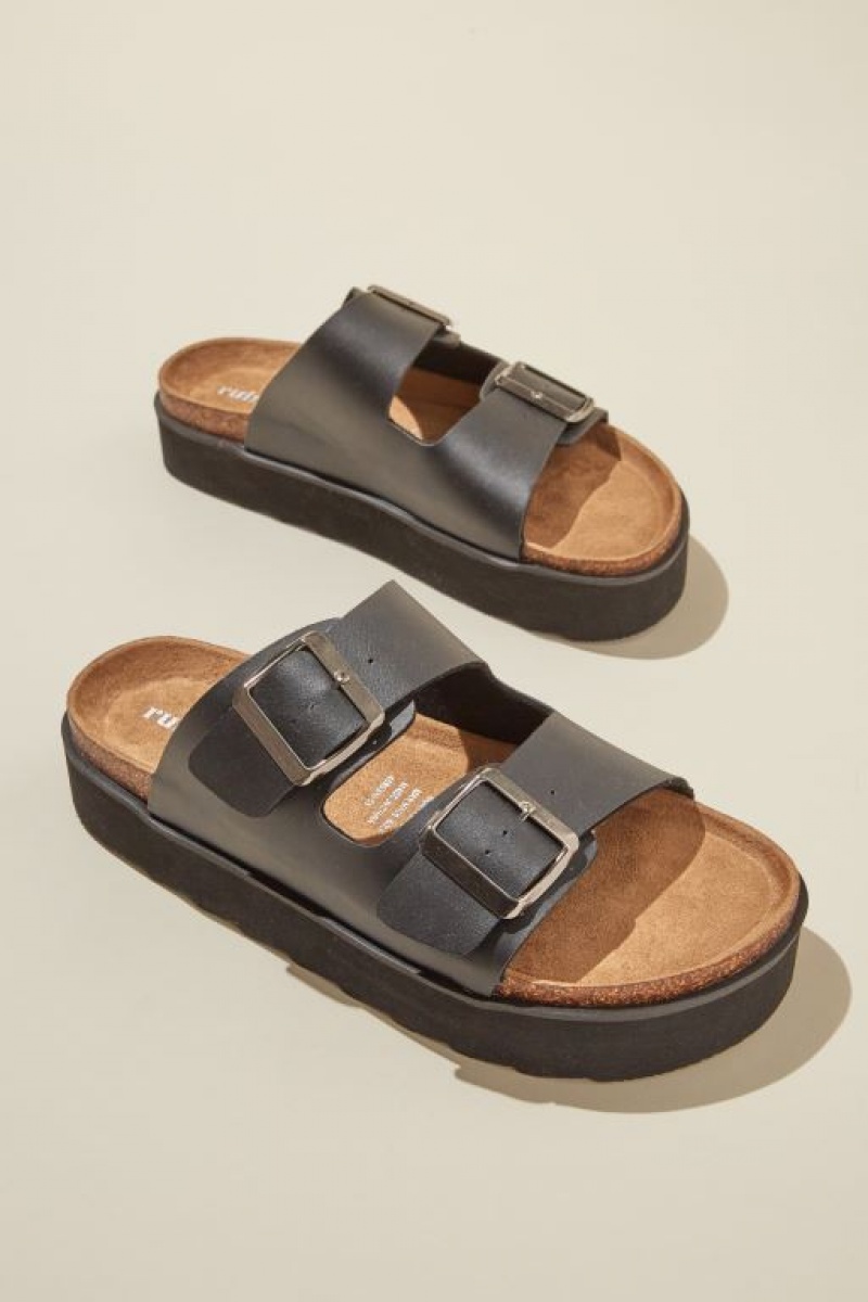 Cotton On Rex Flatform Buckle Slide Women's Sandals Black | bxhnlEYicfg