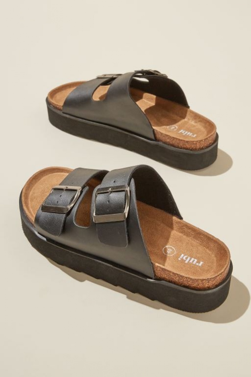 Cotton On Rex Flatform Buckle Slide Women's Sandals Black | bxhnlEYicfg