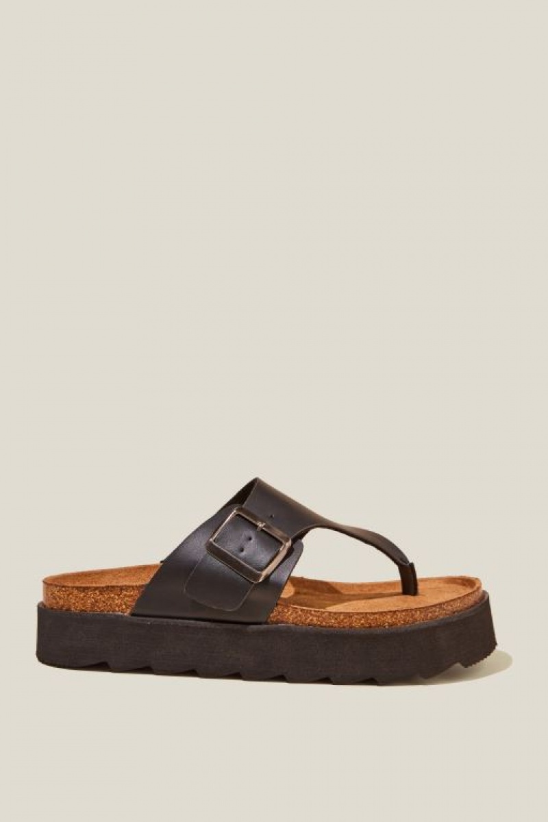 Cotton On Rex Flatform Toe Post Slide Women\'s Sandals Black | 9NZDMRtKDcb